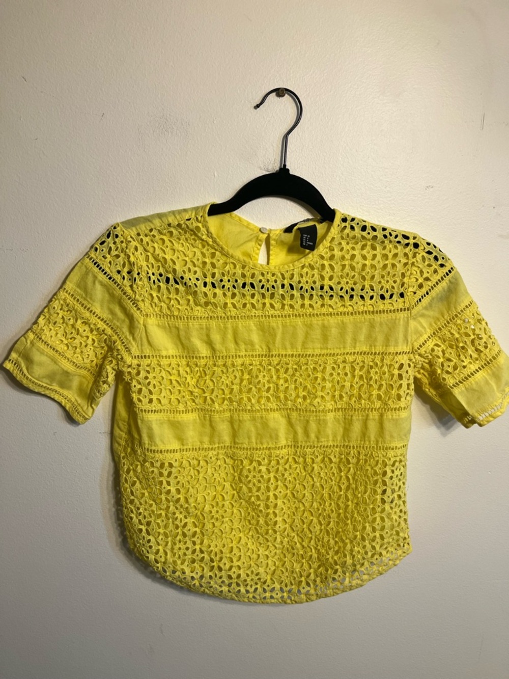 H&M Bright Yellow Eyelet Lace Short Sleeve Top